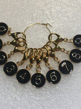 Numbered Stitch Marker Set • Black & Gold • Set of 10